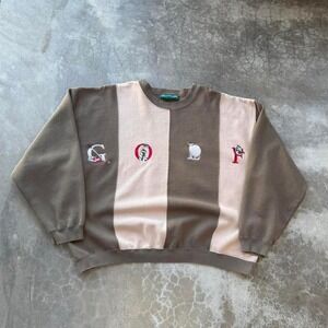 American Vintage Two-Tone Taupe and Cream Striped Crewneck Sweater